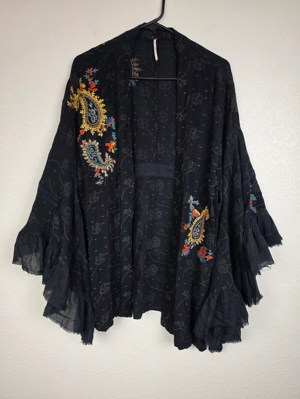 Free People Black Embroidered Kimono Cardigan XS/S